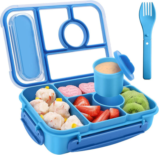 Bento Box Lunch Box Kids,Lunch Containers for Kids/Toddler,5 Compartments Bento Lunch Box for Kids with Sauce Vontainers,Microwave & Dishwasher & Freezer Safe,Bpa-Free(Blue)